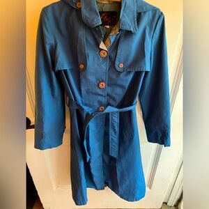Blue vintage raincoat with removable hood